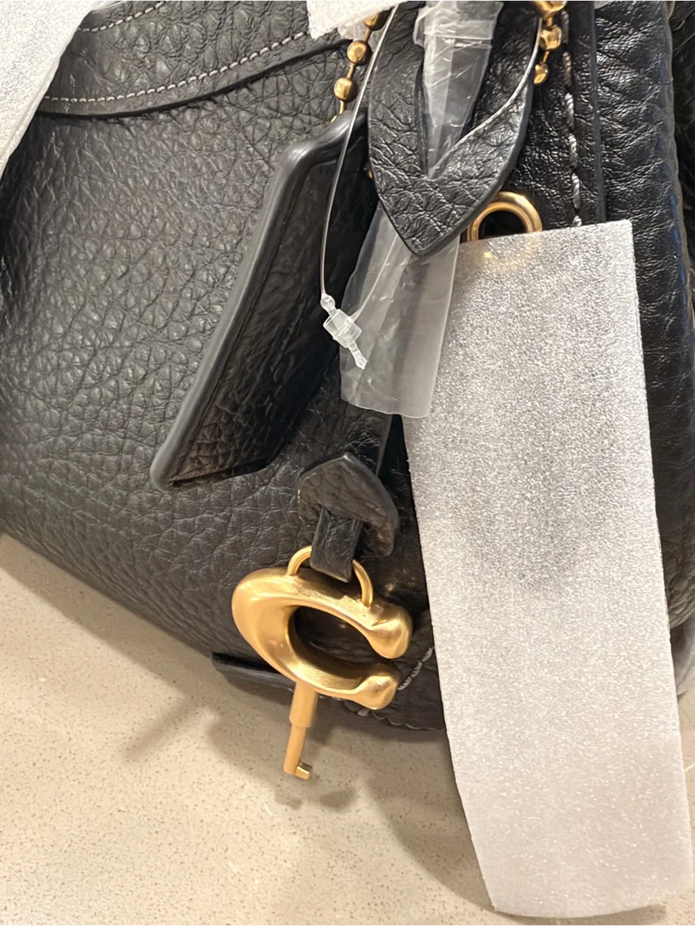 Coach Drifter Shoulder Bag 31 in Black Textured Pebbled Leather NWT
